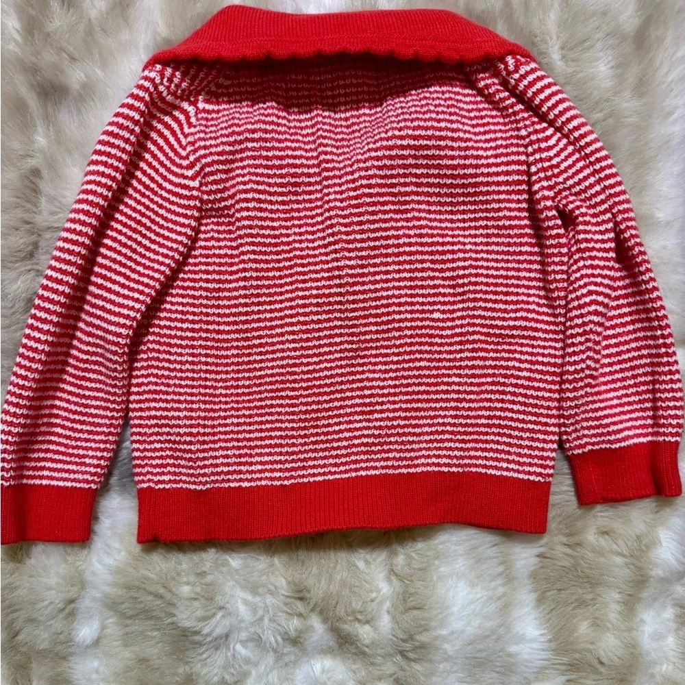 Janie and Jack Baby Girl Red & White Striped Sweater Scalloped Collar 6-12M